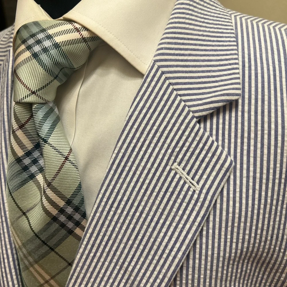 Alan Flusser Sport Coat Blazer Jacket Blue and White Striped Men 48R - Picture 1 of 15